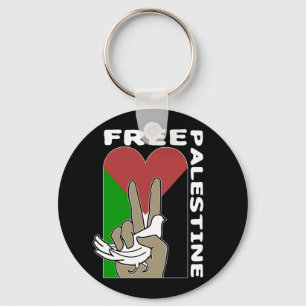Chaveiro Free Palestine Dove Heart Peace Sign Black