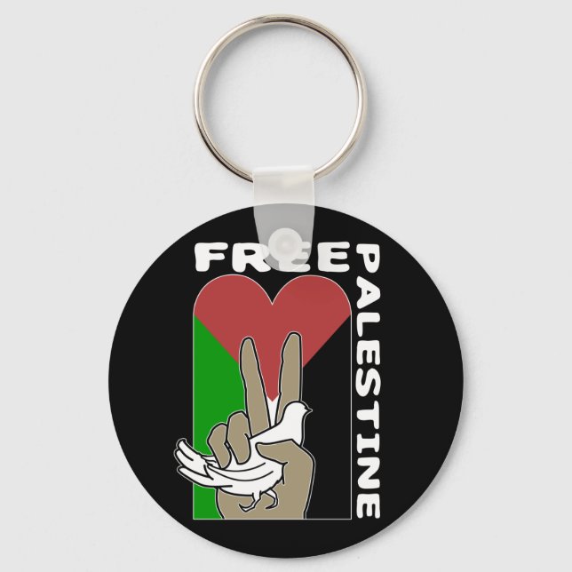 Chaveiro Free Palestine Dove Heart Peace Sign Black (Frente)
