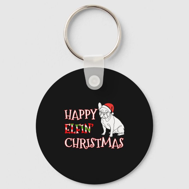 Chaveiro French Bulldog Funny Santa Hat Happy Elfin Christm (Frente)