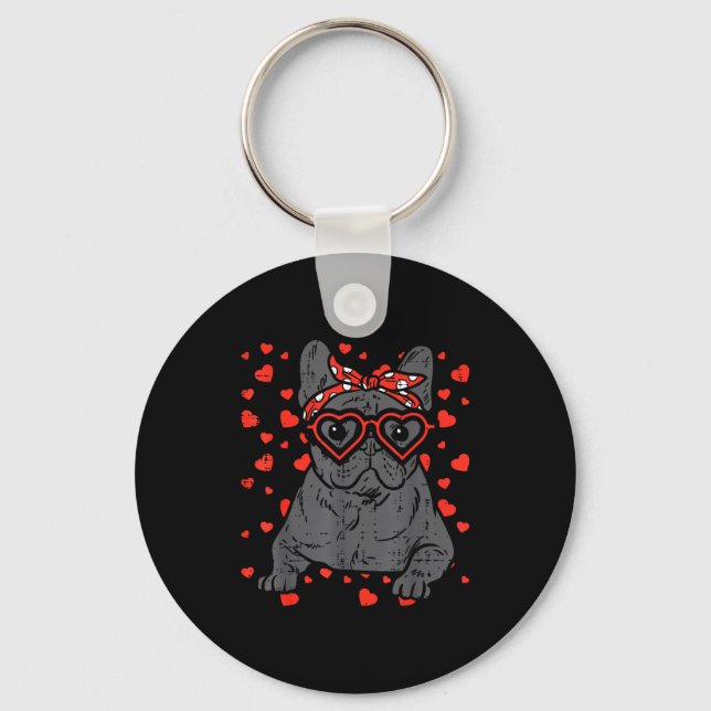 Chaveiro French Bulldog Heart Gles Valentine Day Frenchie D (Frente)
