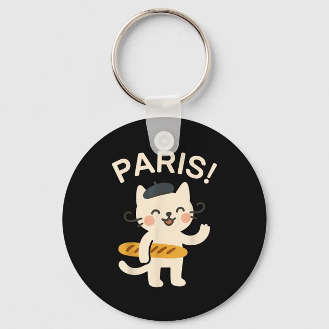 Chaveiro French Cat With Baguette Cute Cat Paris Funny Anim (Frente)