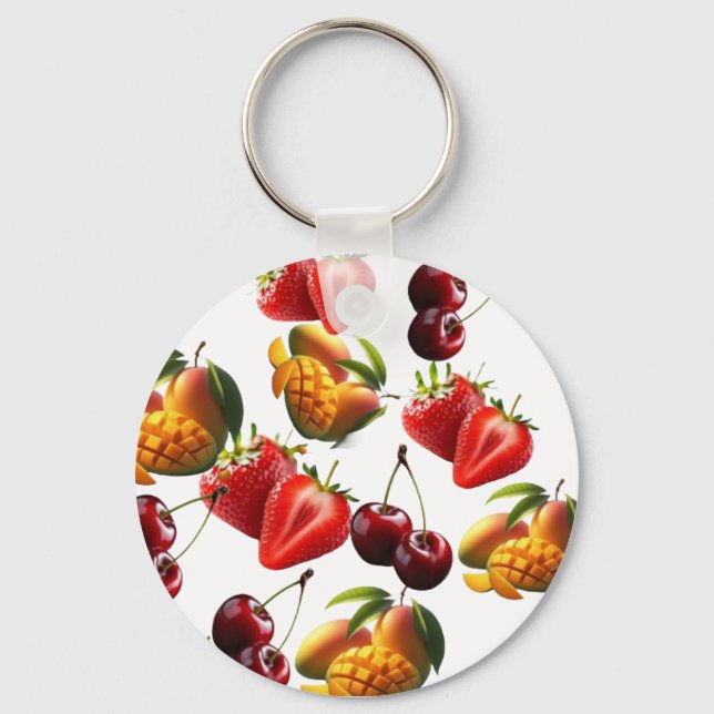 Chaveiro Fresh Fruit Pattern – Strawberry, Cherry & Mango A (Frente)