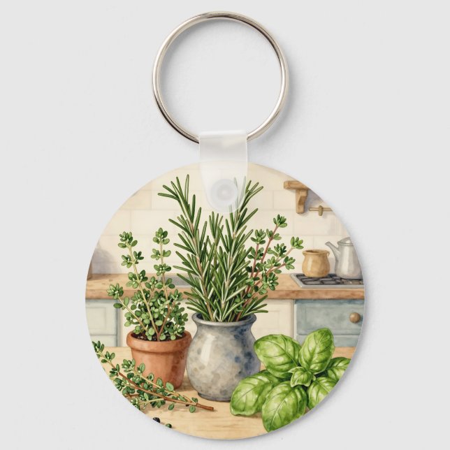 Chaveiro Fresh Kitchen Herbs Watercolor  (Frente)