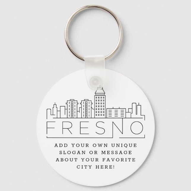 Chaveiro Fresno, Califórnia Estilizou Skyline| Slogan Perso (Frente)