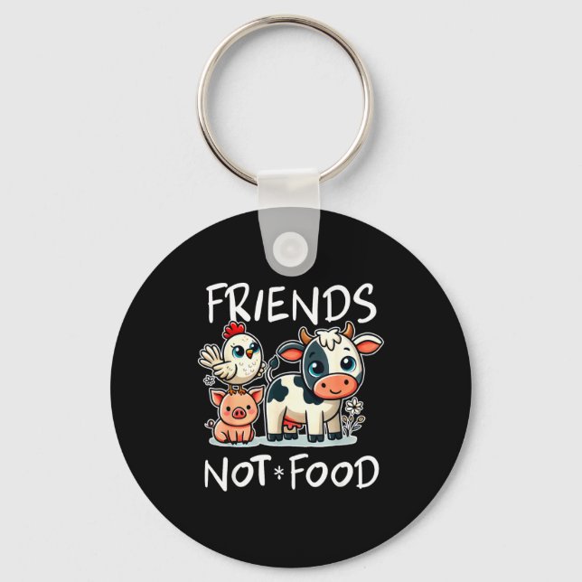 Chaveiro Friends Not Food Funny Vegan Vegetarian Cute Anima (Frente)