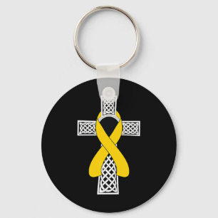Chaveiro Friso Dourado Céltico de Consciência do Cancer Inf