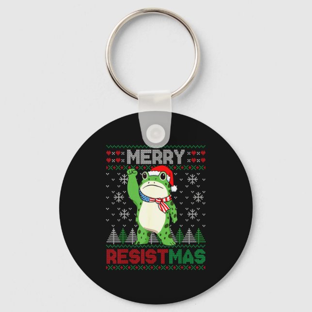 Chaveiro Frog Retro Merry Resistmas Funny Litical Ugly Chri (Frente)