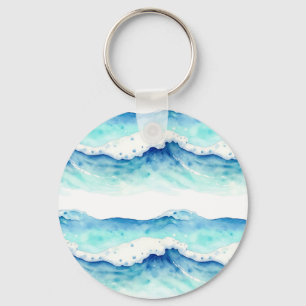 Chaveiro Fronteira de Ondas do Oceano em Aquarela