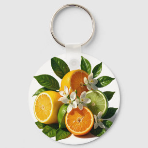 Chaveiro Frutas Cítricas Vibrantes Flores Realistas