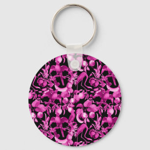 Chaveiro Frutas Cor-de-Rosa e Flamingos Estampado