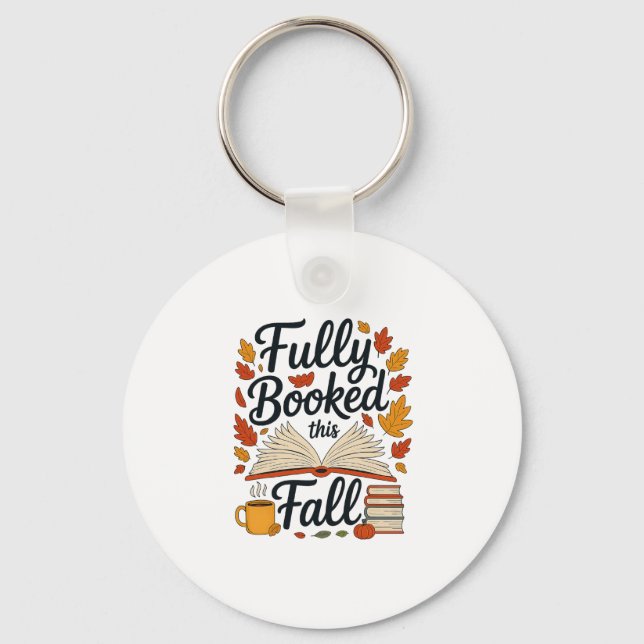 Chaveiro Fully Booked For Fall Books Pumpkin Autumn Thanksg (Frente)