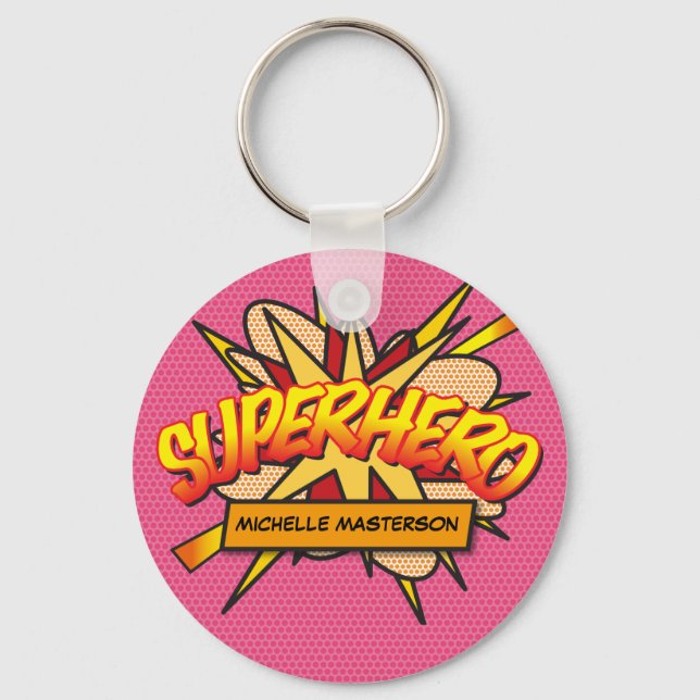 Chaveiro Fun Pink Personalized Comic Book SUPERHERO (Frente)