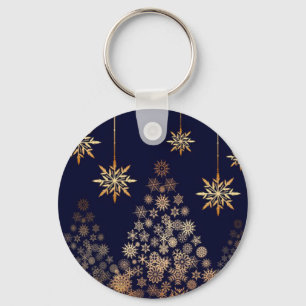 Chaveiro Fundo Azul com Árvore de Natal Ouro