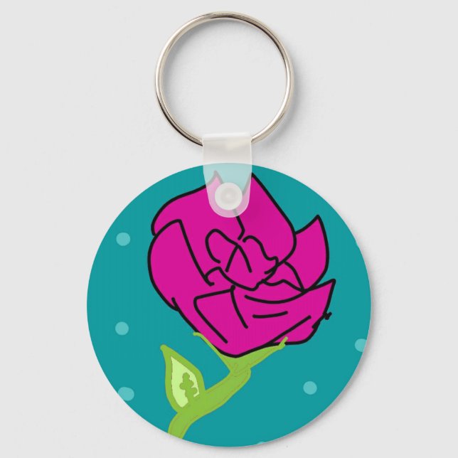 Chaveiro fundo azul de flor rosa (Frente)