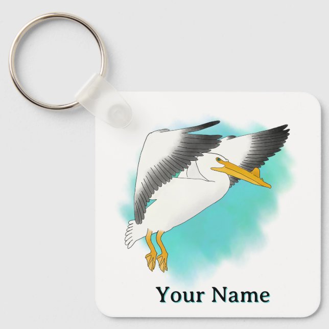 Chaveiro Fundo Azul de Pelicano Personalizado (Frente)