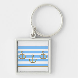 Chaveiro fundo branco azul da âncora dourada
