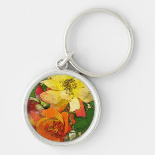 Chaveiro fundo colorido 2 do vintage floral da arte