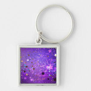 Chaveiro Fundo de papel alumínio roxo com estrelas