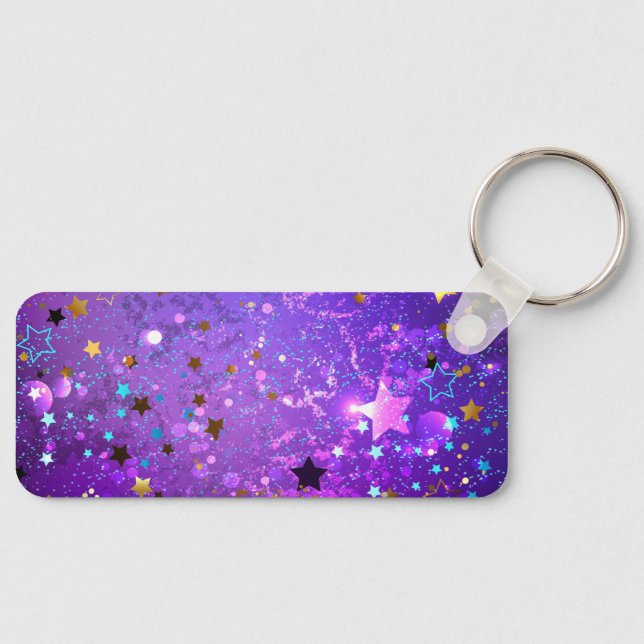 Chaveiro Fundo de papel alumínio roxo com estrelas (Frente)