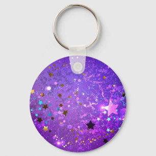 Chaveiro Fundo de papel alumínio roxo com estrelas