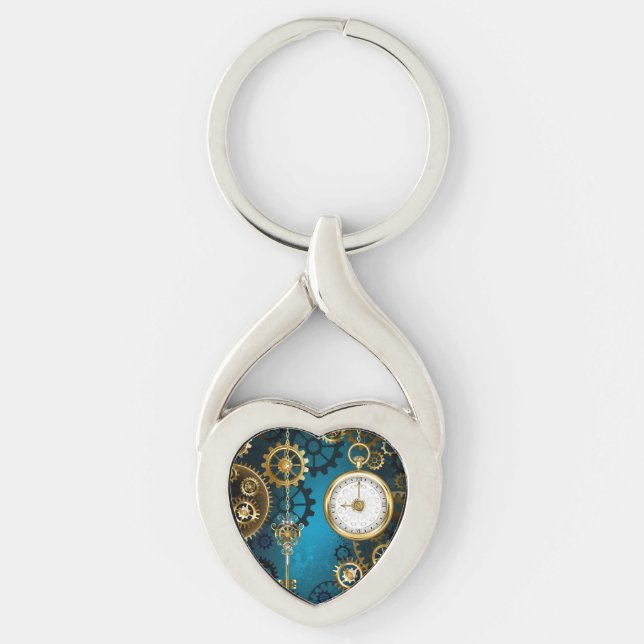 Chaveiro Fundo de turquesa Steampun com engrenagens (Frente)