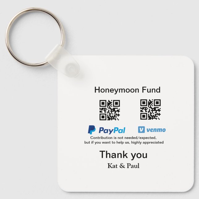Chaveiro Fundo Honeymoon PayPal Venmo obrigado de código QR (Frente)