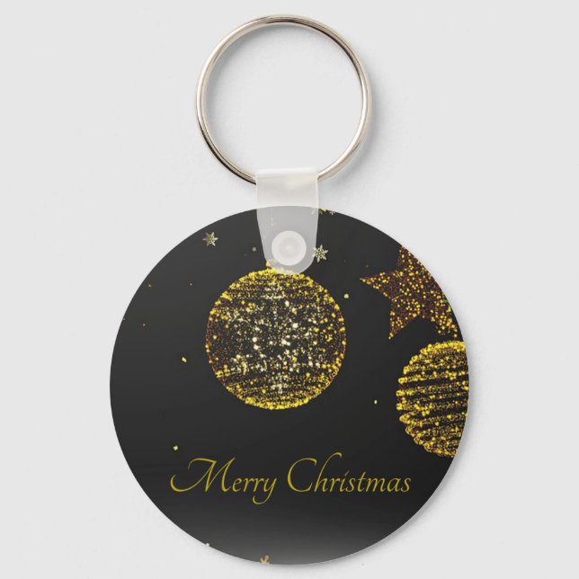 Chaveiro Fundo preto com bolas e estrelas de Ouro (Frente)