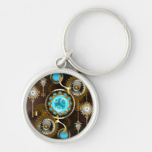 Chaveiro Fundo Rusty Steampunk com Lentes Turquesa