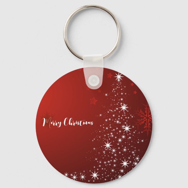 Chaveiro Fundo Vermelho com Árvore de Natal Estrelada (Frente)