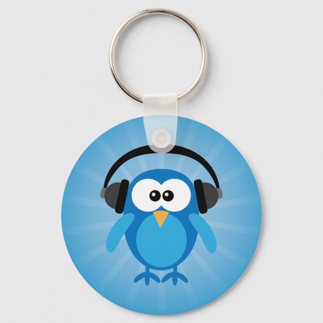 Chaveiro Funky Blue Retro Owl With Headphones (Frente)