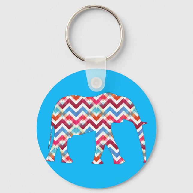 Chaveiro Funky Zigzag Chevron Elephant on Teal Blue (Frente)