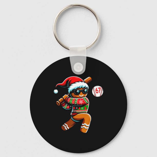 Chaveiro Funny 67 Gingerbread Man Playing Baseball Christma (Frente)