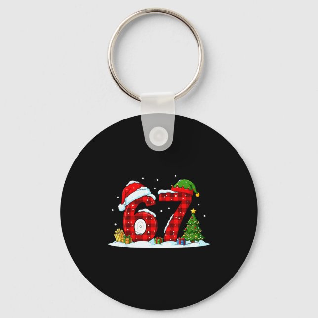 Chaveiro Funny 67 Meme Six Seven Christmas Buffalo Red Plai (Frente)