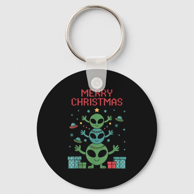 Chaveiro Funny Alien Trio Merry Ugly Christmas Santa Hat Xm (Frente)