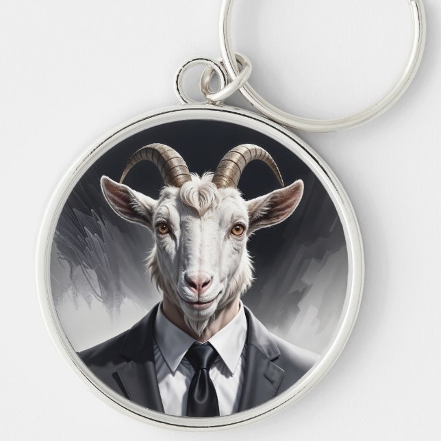 Chaveiro Funny animal boss surreal suited goat character (Frente)