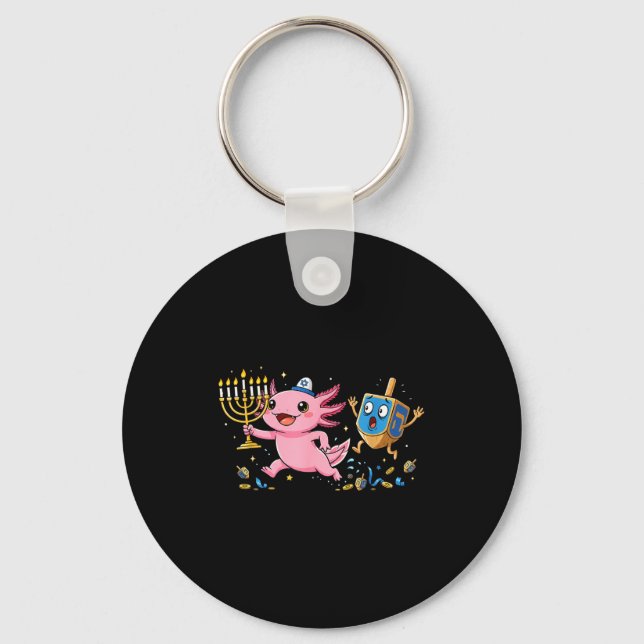 Chaveiro Funny Axolotl Dreidel Menorah Hanukkah Kids Womens (Frente)