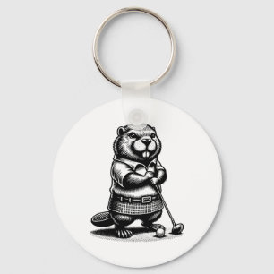 Chaveiro Funny Beaver Golfer Swing Golfing Esporte