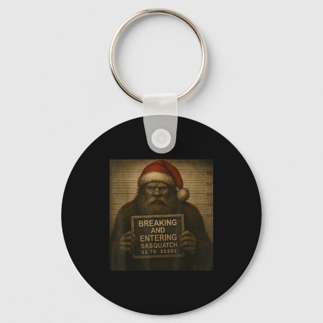 Chaveiro Funny Bigfoot Christmas – Xmas Sasquatch Mugshot  (Frente)