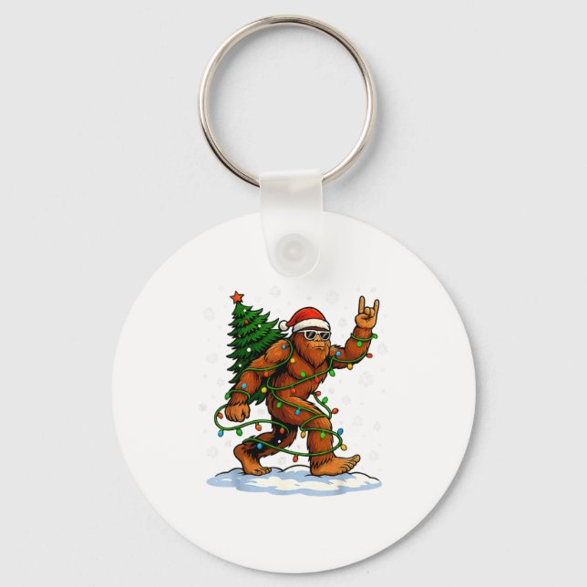Chaveiro Funny Bigfoot Rock On Christmas Lights Snow Holida (Frente)