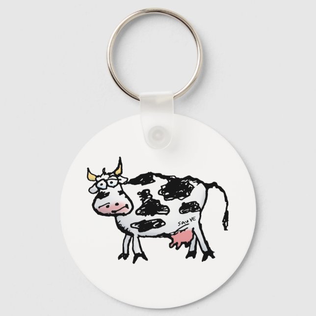 Chaveiro Funny Black and White Cow Cartoon (Frente)