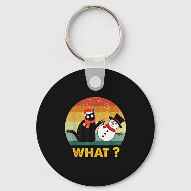 Chaveiro Funny Black Cat Pushing Snowman Xmas Winter Costum (Frente)