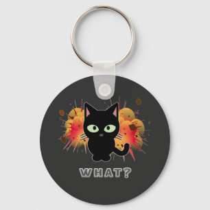 Chaveiro Funny Black Cat What Cute Kitten Lovers Pet Humor 
