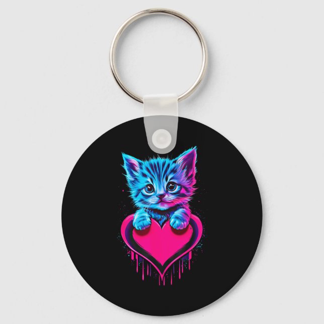 Chaveiro Funny Blacklight Glitch Art Cute Cat Kitten Valent (Frente)