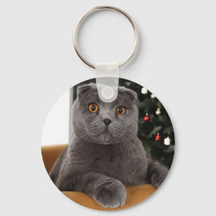 Chaveiro Funny British cat and christmas tree