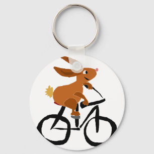 Chaveiro Funny Brown Rabbit Riding Bicycle