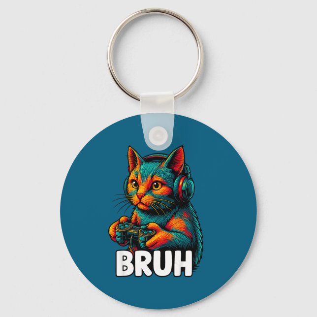 Chaveiro Funny Bruh Cat Gamer Video Games Gaming For Men Bo (Frente)