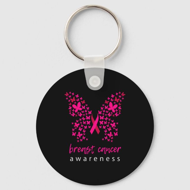 Chaveiro Funny Butterfly Breast Cancer Awareness Ribbon  (Frente)