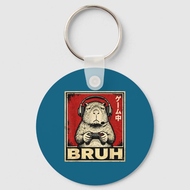 Chaveiro Funny Capybara Gamer Bruh Graphic Tee Men Boys Tee (Frente)