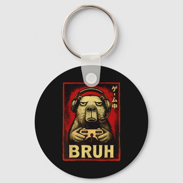 Chaveiro Funny Capybara Gamer Bruh Graphic Tee Men Boys Tee (Frente)
