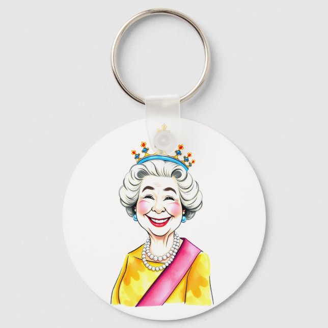 Chaveiro Funny Cartoon Queen Elizabeth II Royal Portrait (Frente)